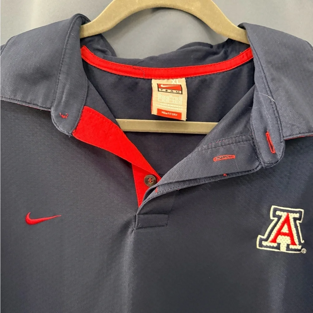 Nike University of Arizona Fit Dry Golf Polo Navy Blue with Red Accents - Picture 2 of 3
